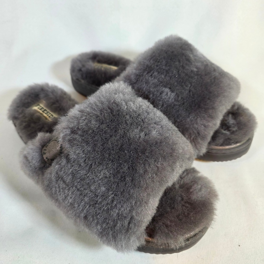 NWOT Fireside by Dearfoams Cairns Shearling‎ Scuff Slippers Grey Womens 9 EU 40